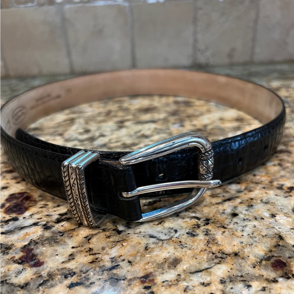 Talbots Genuine Leather Alligator Print Black and Silver Belt 6601 Size Small